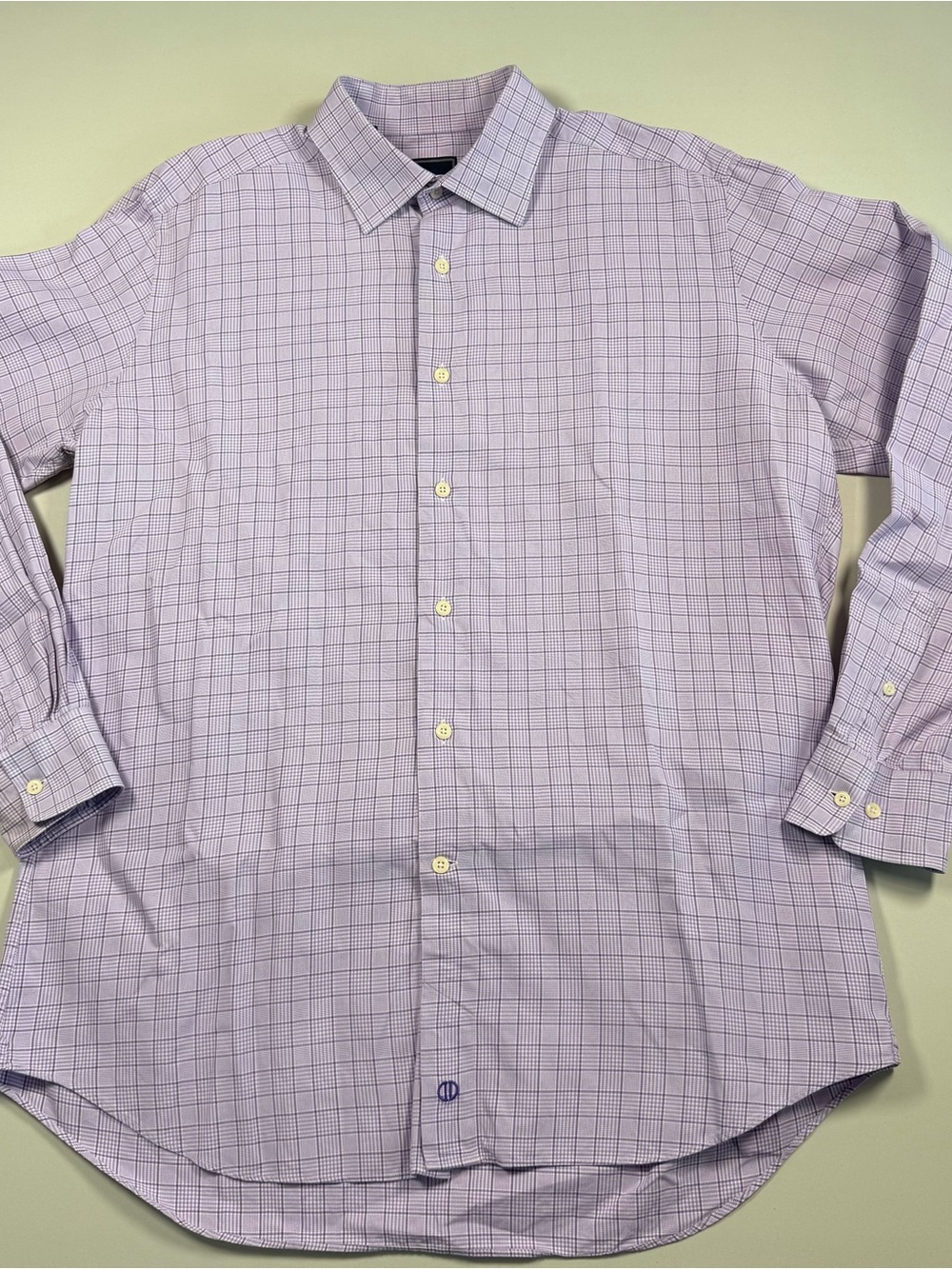 Men's Purple Lavender Check Dress Shirt Classic Button Down 17 34/35